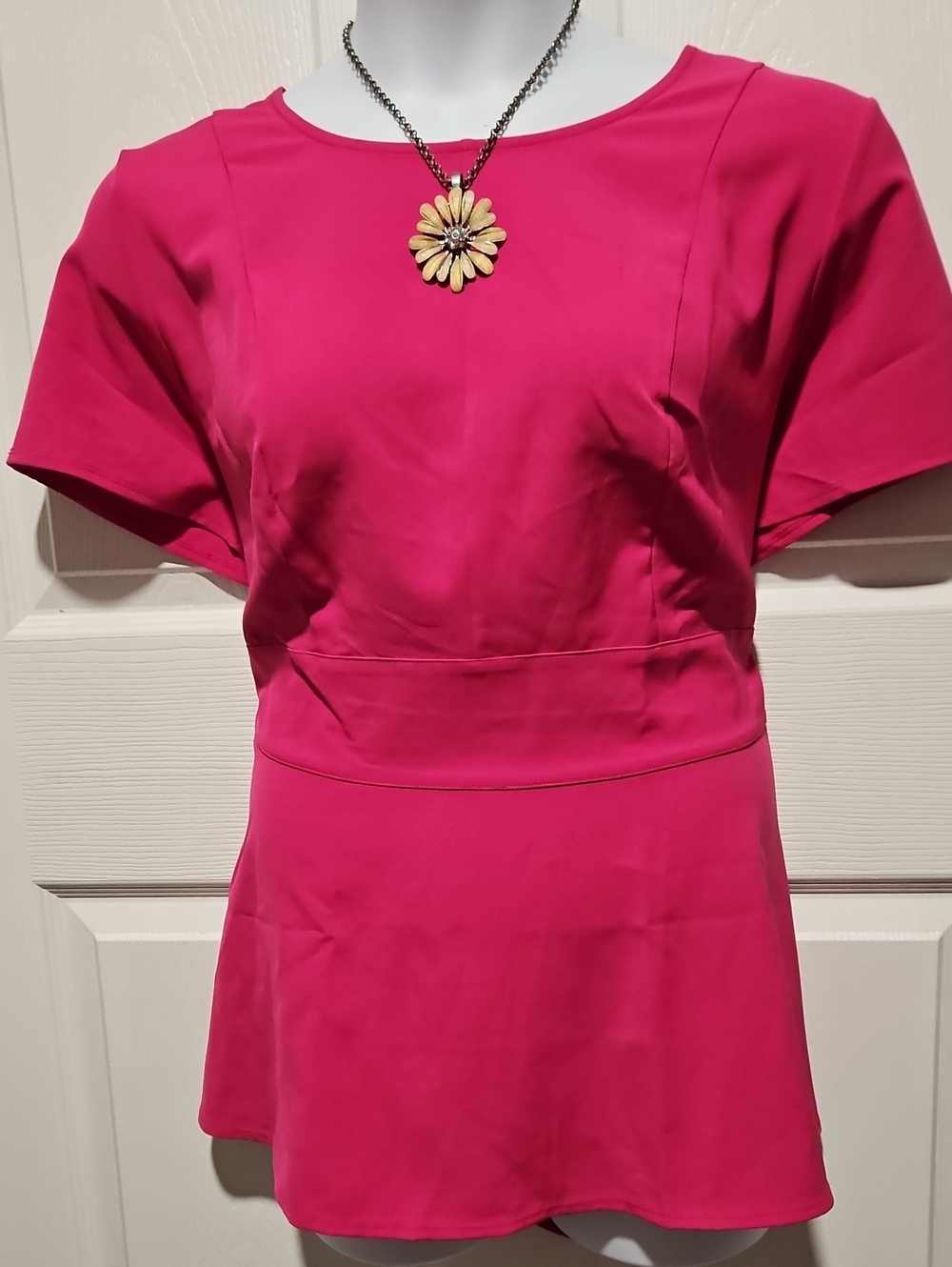 Lane Bryant Hot Pink Fit-and-Flare Short Sleeve Blouse
